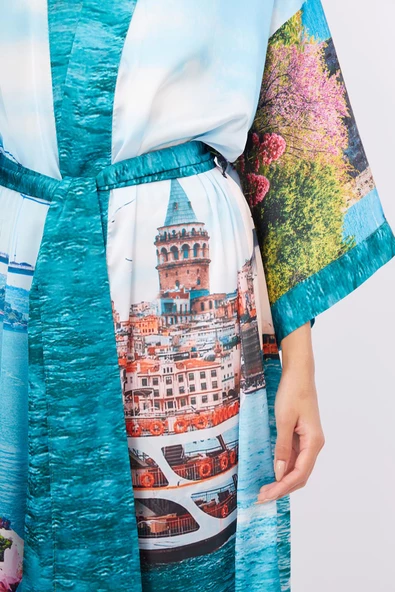 Peraluna ISTANBUL KIMONO Saten Kadın Uzun Kimono - Çok Renkli - 3