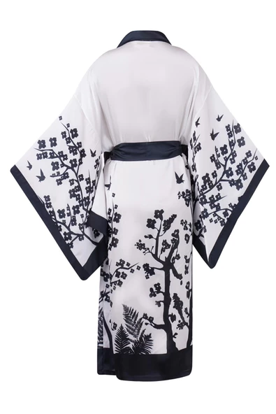Peraluna BEACH GIRLS LONG KIMONO Baskılı Saten Kadın Uzun Kimono - Siyah/Beyaz - 9