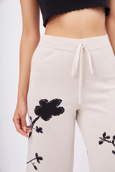 Peraluna LADY SAKURA TROUSER Jakarlı Organik Pamuk Kadın Pantolon - Bej - 3