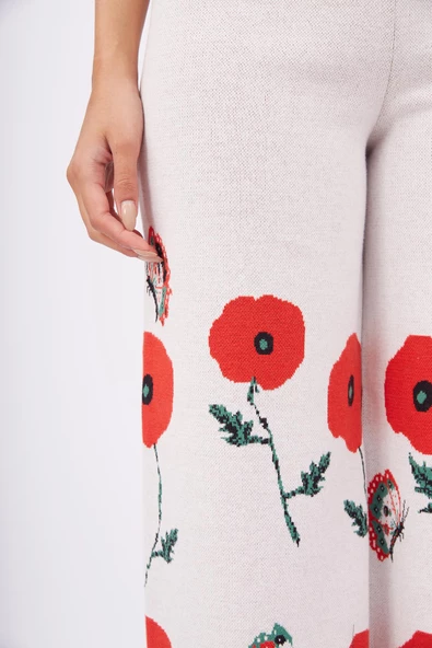 Peraluna POPPY TROUSER Gelincik Desen Organik Pamuk Kadın Pantolon - Ekru - 3