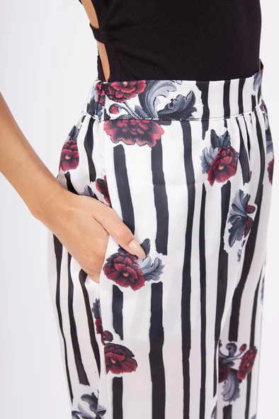 Peraluna STRIPE GARDEN TROUSER Baskılı Saten Kadın Pantolon - Çok Renkli - 3