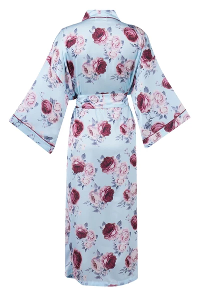 Peraluna ROSEMARY LONG KIMONO Baskılı Saten Kadın Uzun Kimono - Turkuaz - 9
