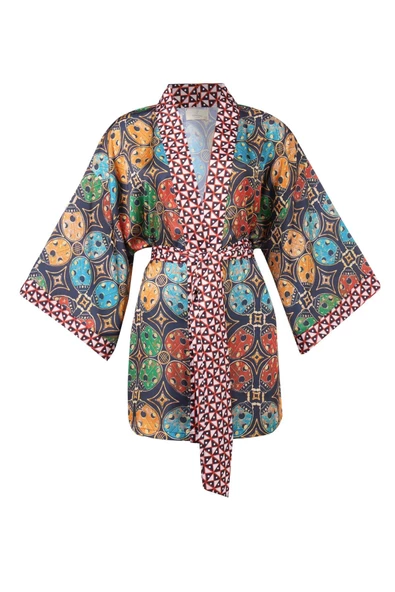 Peraluna LADYBUG SHORT KIMONO Baskılı Saten Kadın Kısa Kimono - Çok Renkli - 9