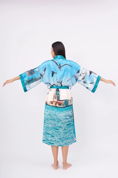 Peraluna ISTANBUL KIMONO Saten Kadın Uzun Kimono - Çok Renkli - 7