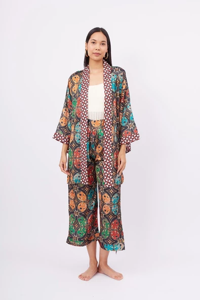 Peraluna LADYBUG SHORT KIMONO Baskılı Saten Kadın Kısa Kimono - Çok Renkli - 6