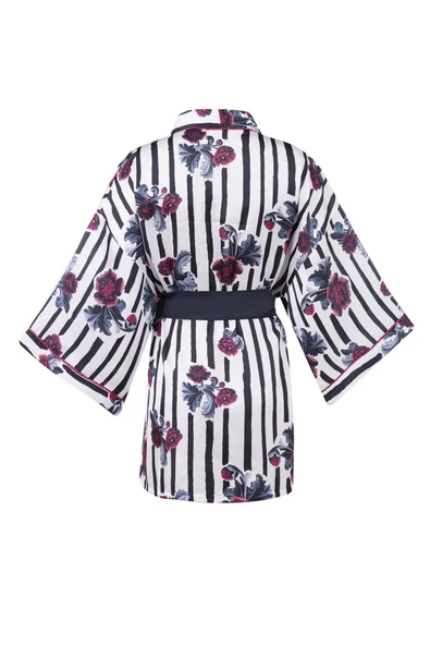 Peraluna STRIPE GARDEN SHORT KIMONO Baskılı Saten Kadın Kısa Kimono - Çok Renkli - 11