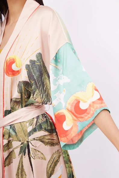 Peraluna SUMMER TIME LONG KIMONO Baskılı Saten Kadın Uzun Kimono - Çok Renkli - 3