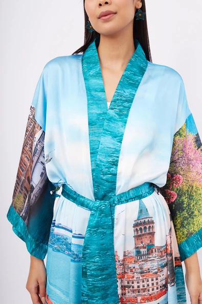 Peraluna ISTANBUL KIMONO Saten Kadın Uzun Kimono - Çok Renkli - 4