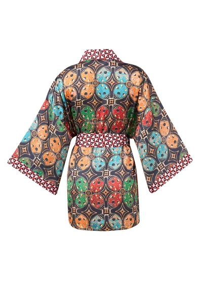Peraluna LADYBUG SHORT KIMONO Baskılı Saten Kadın Kısa Kimono - Çok Renkli - 10