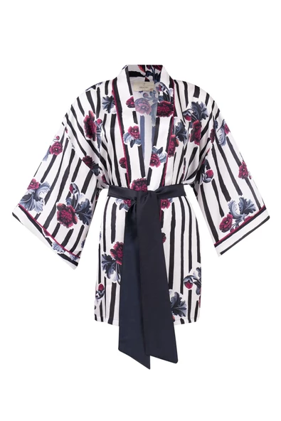 Peraluna STRIPE GARDEN SHORT KIMONO Baskılı Saten Kadın Kısa Kimono - Çok Renkli - 10