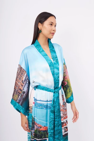 Peraluna ISTANBUL KIMONO Saten Kadın Uzun Kimono - Çok Renkli - 6