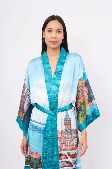 Peraluna ISTANBUL KIMONO Saten Kadın Uzun Kimono - Çok Renkli - 2