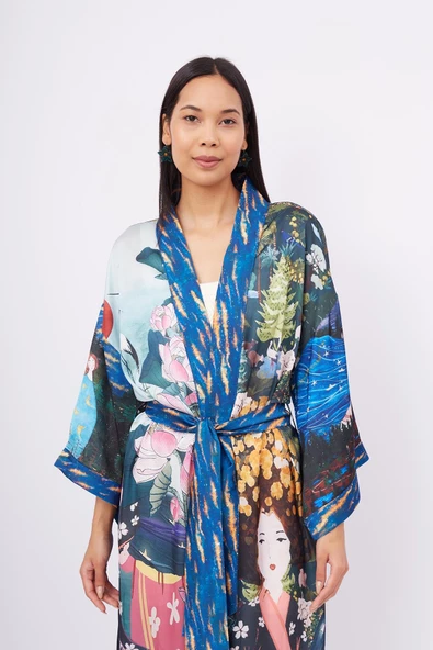 Peraluna MAGIC MOMENTS LONG KIMONO Baskılı Saten Kadın Uzun Kimono - Çok Renkli - 2