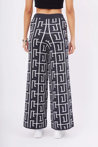 Peraluna MAZE TROUSER Jakarlı Organik Pamuk Kadın Pantolon - Antrasit/Ekru - 6