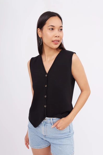 Peraluna AIDA WAISTCOAT Kadın Triko Yelek - Siyah - 4