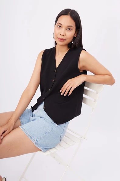 Peraluna AIDA WAISTCOAT Kadın Triko Yelek - Siyah - 5