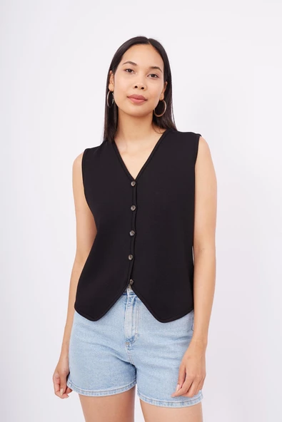 Peraluna AIDA WAISTCOAT Kadın Triko Yelek - Siyah - 2