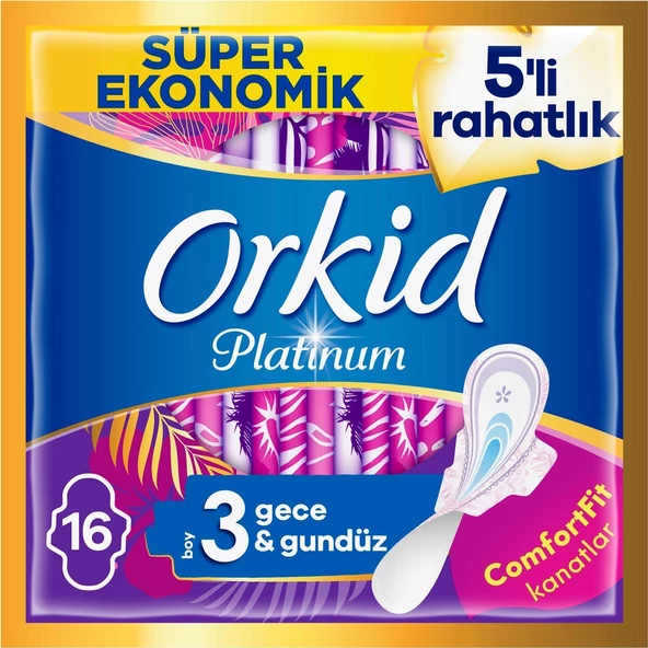 Orkid Platinum Gece 16-lı Hijyenik Ped Boy:3 (4'lü)