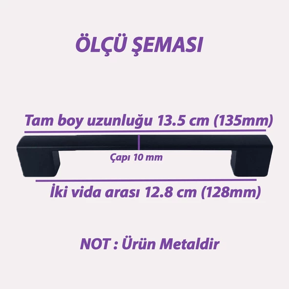 4 Adet Marmara Kulp 128 mm Siyah Mutfak Kulpu Çekmece Dolap Kapak Kulbu Metal  Mobilya Dolabı Kulpları - 4