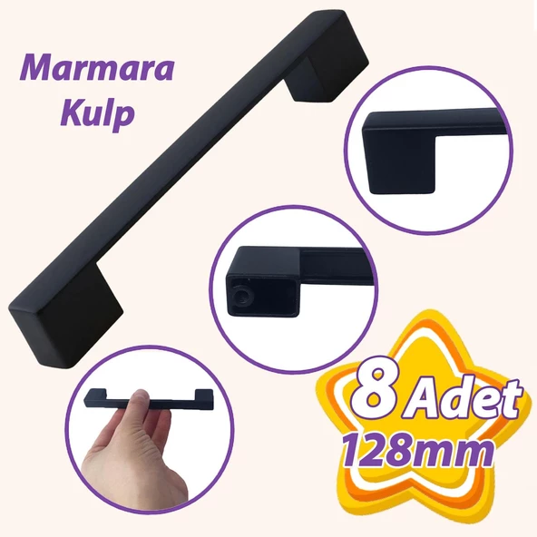 8 Adet Marmara Kulp 128 mm Siyah Mutfak Kulpu Çekmece Dolap Kapak Kulbu Metal  Mobilya Dolabı Kulpları