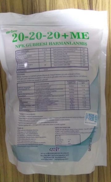 MEB MEBOR 20-20-20 Harmanlanmış NPK Gübresi 1 Kg, Azot, Fosfor, Potasyum, Bor, Bakır, Demir, Mangan - 3