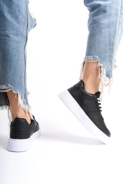 Kadın Bağcıklı Kalın Taban Rahat Günlük Spor Ayakkabı Sneaker - Resim 3