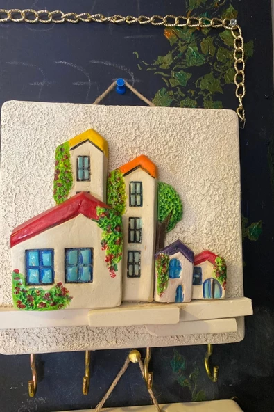 Anahtarlık Duvar Süsü El İşi Taş Sarı Güneş 4Lü - Resim 3