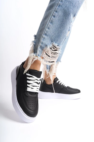 Kadın Bağcıklı Kalın Taban Rahat Günlük Spor Ayakkabı Sneaker - Resim 2