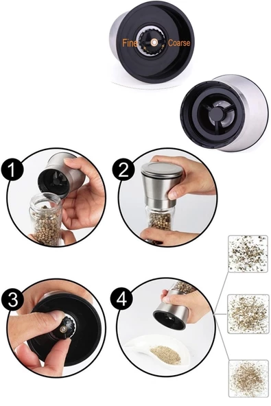 Tilbe Home 4'lü Metal Karabiber Tuzluk Değirmeni Seramik Bıçaklı Öğütücü Karabiber Biberlik Baharatlık Takımı - Resim 4