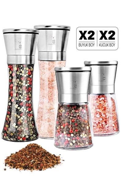 Tilbe Home 4'lü Metal Karabiber Tuzluk Değirmeni Seramik Bıçaklı Öğütücü Karabiber Biberlik Baharatlık Takımı ürün görseli