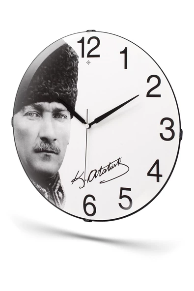 ATATÜRK BASKILI BOMBELİ CAM DUVAR SAATİ 35 CM - 4
