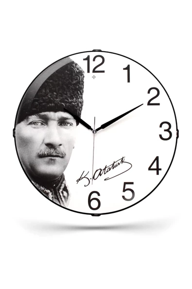 ATATÜRK BASKILI BOMBELİ CAM DUVAR SAATİ 35 CM - 2