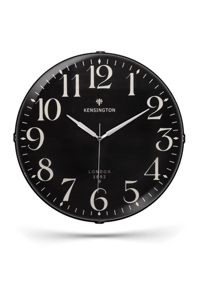 KENSINGTON LONDON YAZILI SİYAH ZEMİNLİ BOMBELİ DUVAR SAATİ 35 CM - 2