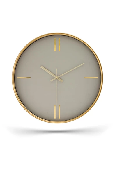 DEKORATİF KREM KADRAN ÇİZGİLİ RAKAM GOLD DUVAR SAATİ 29.5 CM - 2