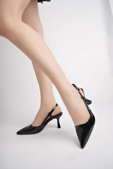 Muggo ZENDAYA Garantili Sivri Burun Yanları Açık Kadın Klasik Topuklu Ayakkabı - 7