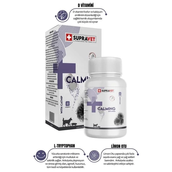 Supravet Kedi ve Köpekler Için Sakinleştirici Calming Tablet + Vitamin D ( 75 Tablet ) - 3