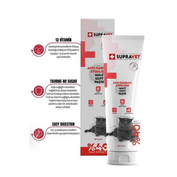 Supravet Anti Hairball Kısırlaştırılmış Kediler için Malt Macun 100 Gr - 4
