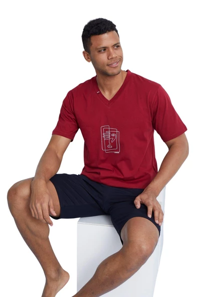 Kly Erkek Mürdüm Kısa Kol Şortlu Pijama Takımı 2019 - Resim 2