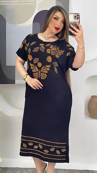 Kelebek Detaylı Crystal Taşlı Elbise - SİYAH - 2