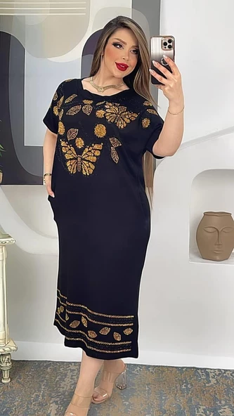 Kelebek Detaylı Crystal Taşlı Elbise - SİYAH - 4