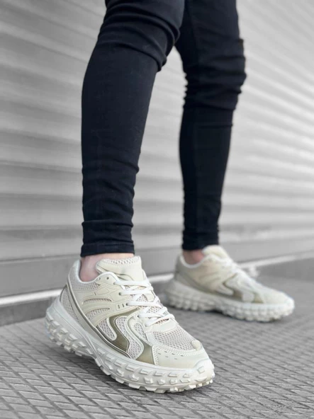 BA0592 Tarz Sneakers Ithal Krem Fileli Rahat Taban Spor Ayakkabısı - 3