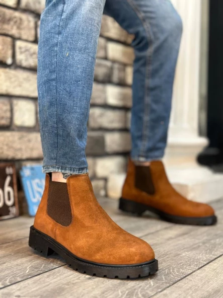 BA0319 İçi Dışı Hakiki Deri Taba Süet Erkek Spor Yarım Bilek Bot - Resim 5