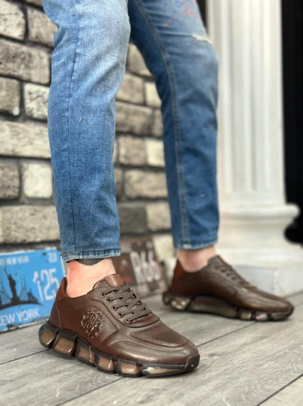 Hakiki Deri Rahat Taban Kahve Sneakers Casual Erkek Ayakkabı