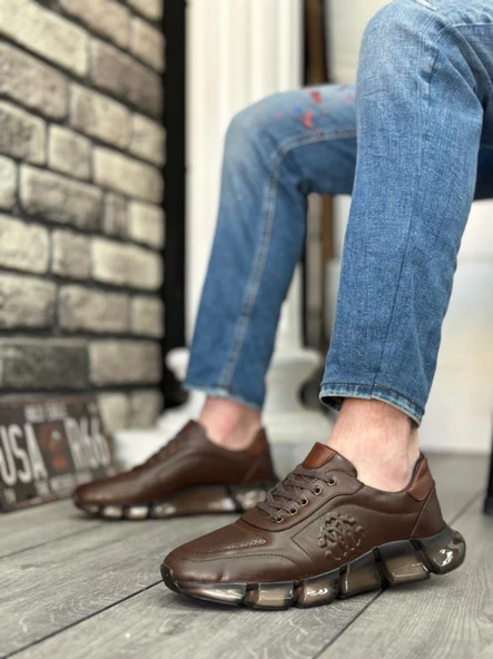 Hakiki Deri Rahat Taban Kahve Sneakers Casual Erkek Ayakkabı - 2