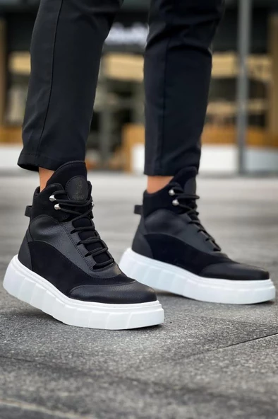 Yüksek Taban Bot 104 Siyah (Beyaz Taban) - Resim 3