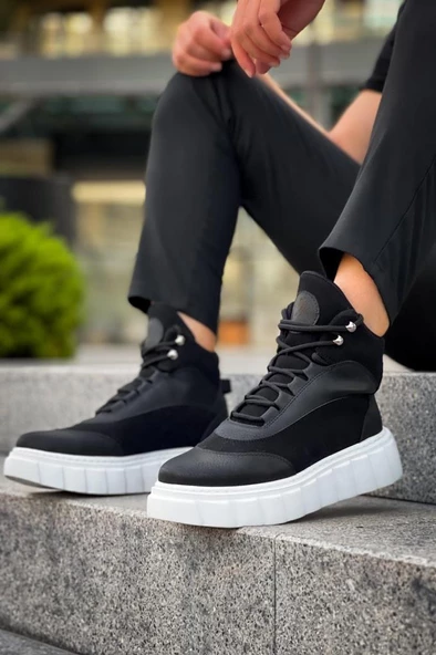 Yüksek Taban Bot 104 Siyah (Beyaz Taban) - Resim 4