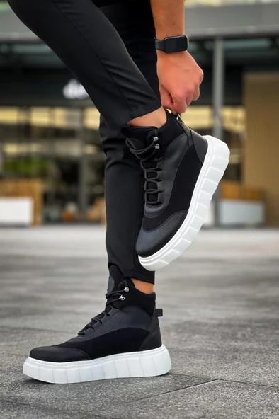 Yüksek Taban Bot 104 Siyah (Beyaz Taban) - Resim 2