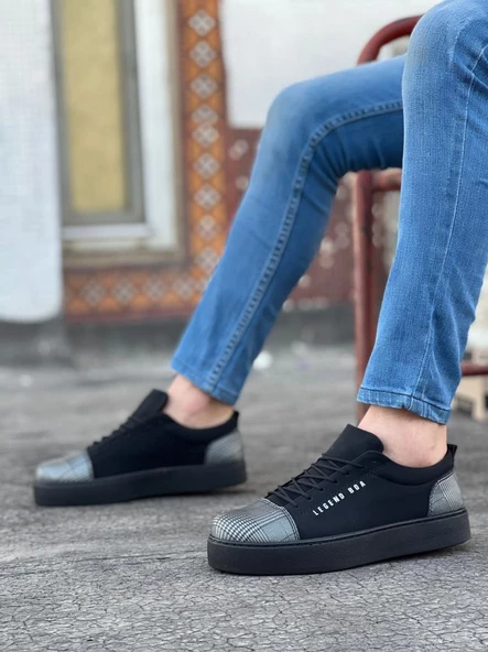 BA0104 Bağcıklı Siyah Ekose Süet Siyah Taban Spor Klasik Erkek Ayakkabı - 2