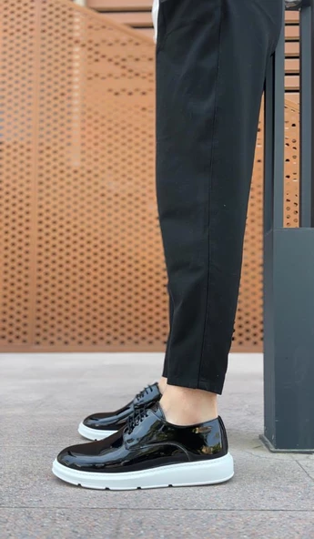 BA0003 Bağcıklı Klasik  Siyah Rugan Yüksek Taban Casual Erkek Ayakkabı ürün görseli