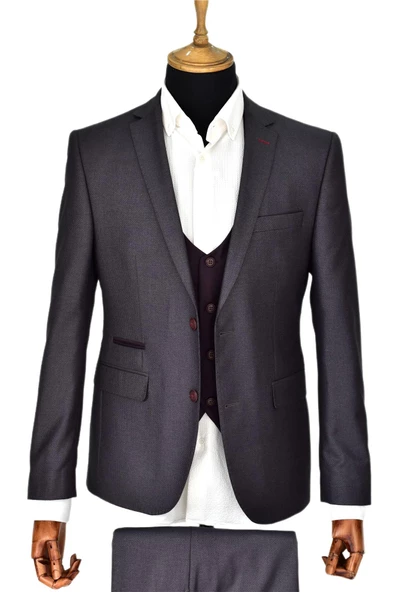 Erkek Füme Yelekli Takım Elbise GU-5118-04 - Resim 3